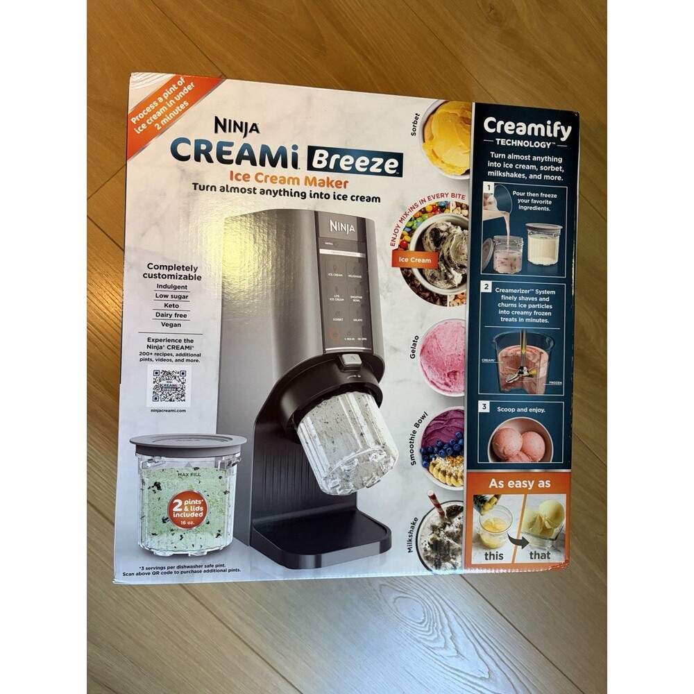 Ninja CREAMi Breeze 5 in 1 Ice Cream Maker & Frozen Treat Maker NC100 Silver New